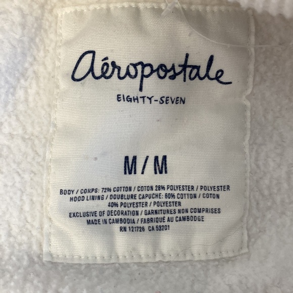 2/$25White casual comfy Aeropostale zip up waffle lined hooded sweater sz medium - Picture 4 of 11